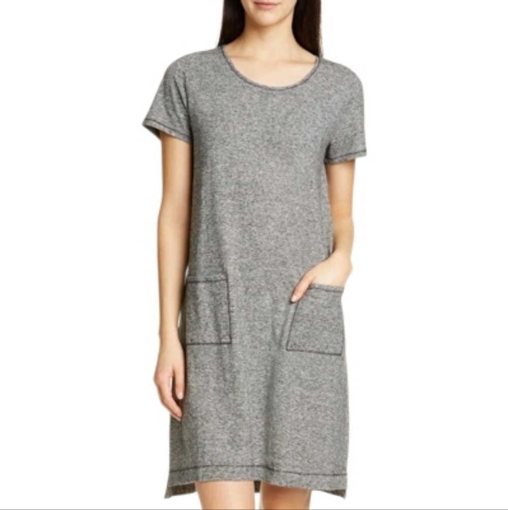 EILEEN FISHER Hemp Organic Cotton Mini Stripe Pullover T Shirt Dress L Lagenlook - Picture 1 of 11
